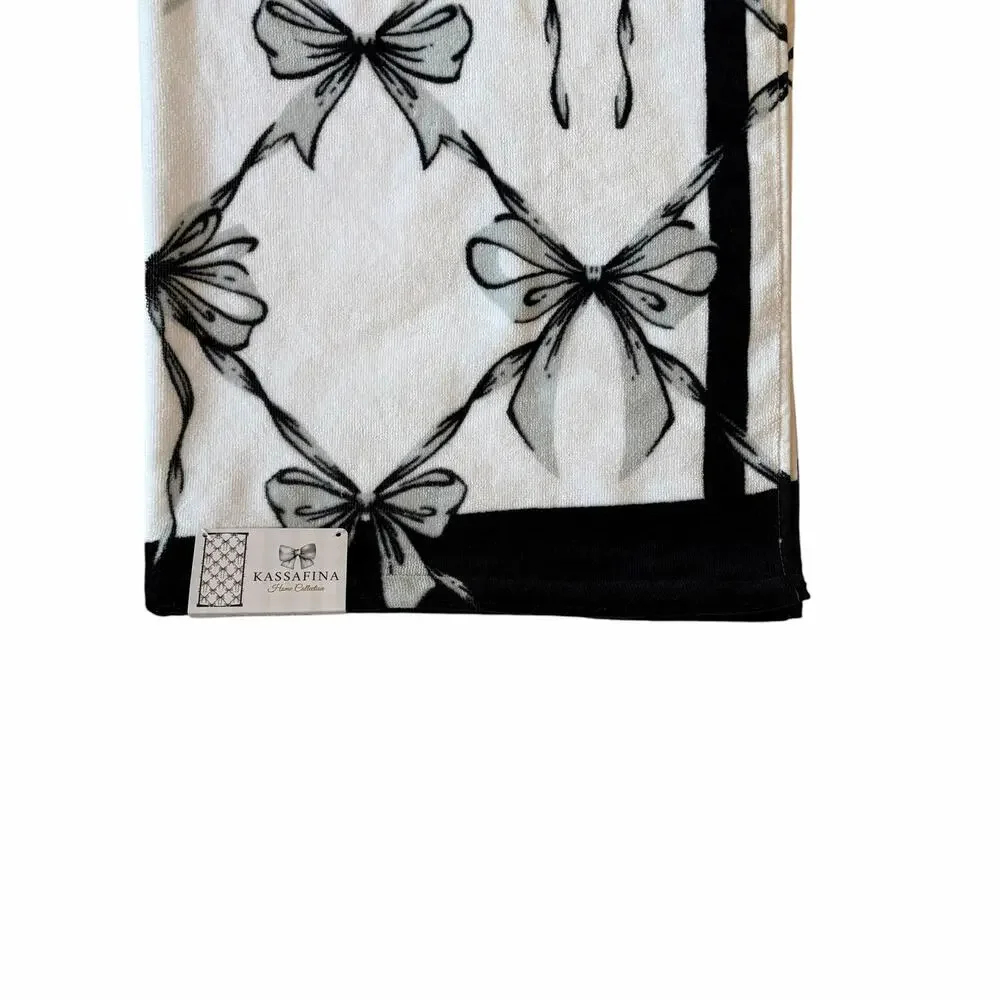 Kassafina BOWS Plush Bath Towel 100% Cotton Chic Black White Gray Decor NEW